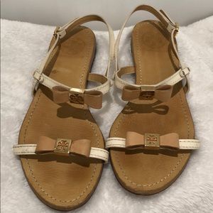 Tory Burch cream and tan sandals